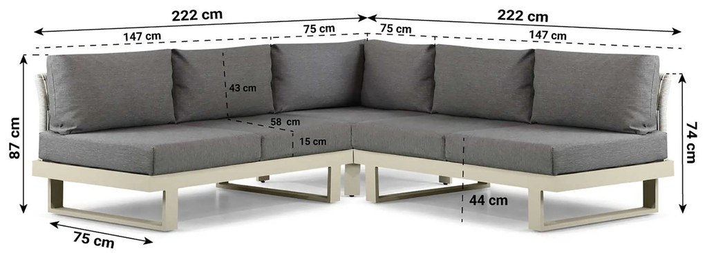 Hoek loungeset 5 personen Aluminium Taupe  Lifestyle Garden Furniture Lorenzo