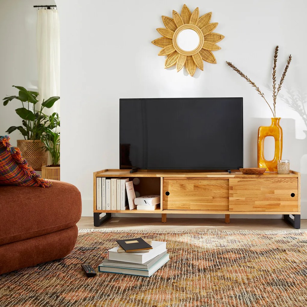 TV-bank, massief eikenhout, eikenfineer en staal, Hiba