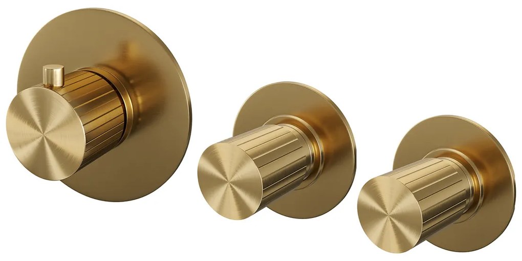 Brauer Stripe inbouwthermostaat met 2 stopkranen messing geborsteld PVD