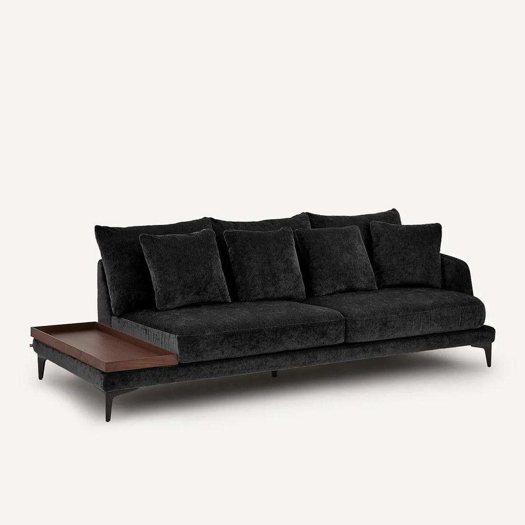 Halve bank met tafelblad, van gemengd fluweel, MODERNISTE