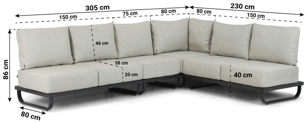 Hoek loungeset 6 personen Aluminium Grijs  Lifestyle Garden Furniture Venice