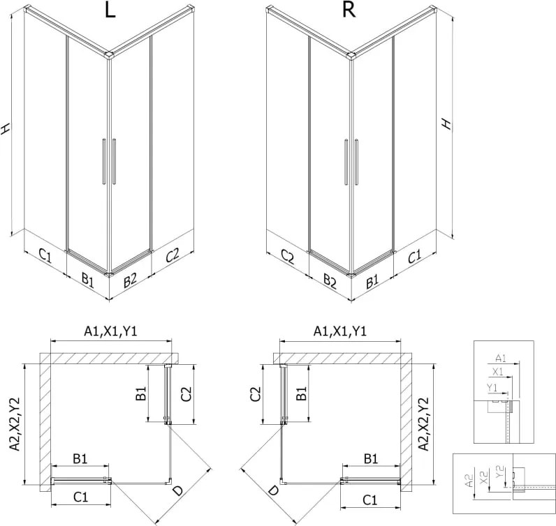 Mexen Rox Duo schuifbare douchecabine 110 x 80 cm, transparant, chroom - 8C2D-110-080-01-00