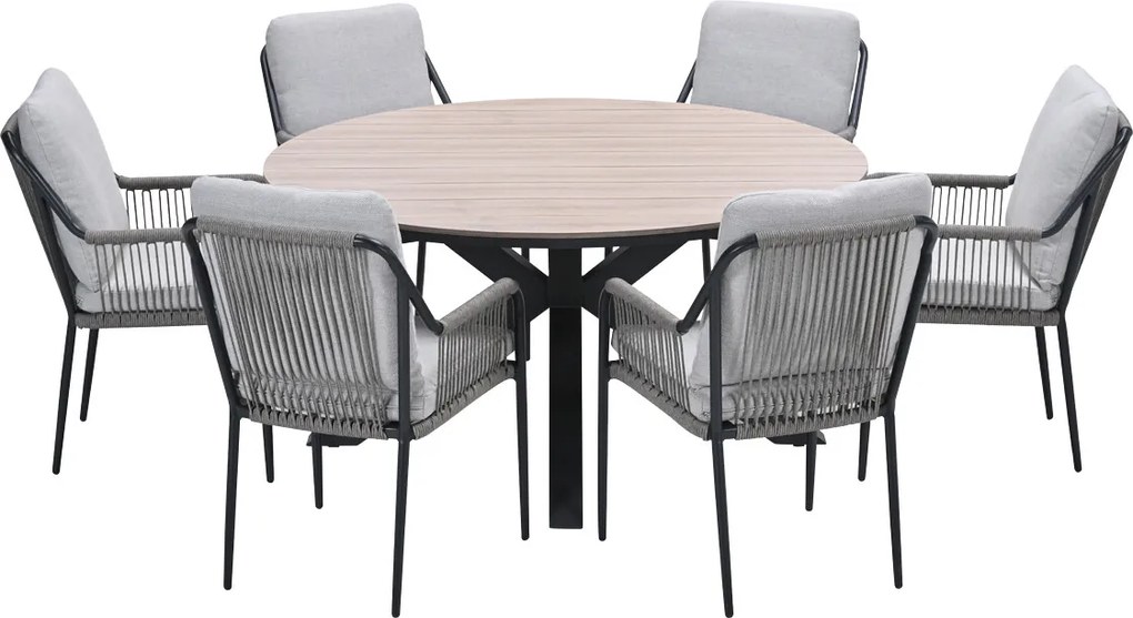 Garden Impressions Stevie tuinset 7-delig taupe - Tulli tuintafel Ø148x75 cm light teak vironwood