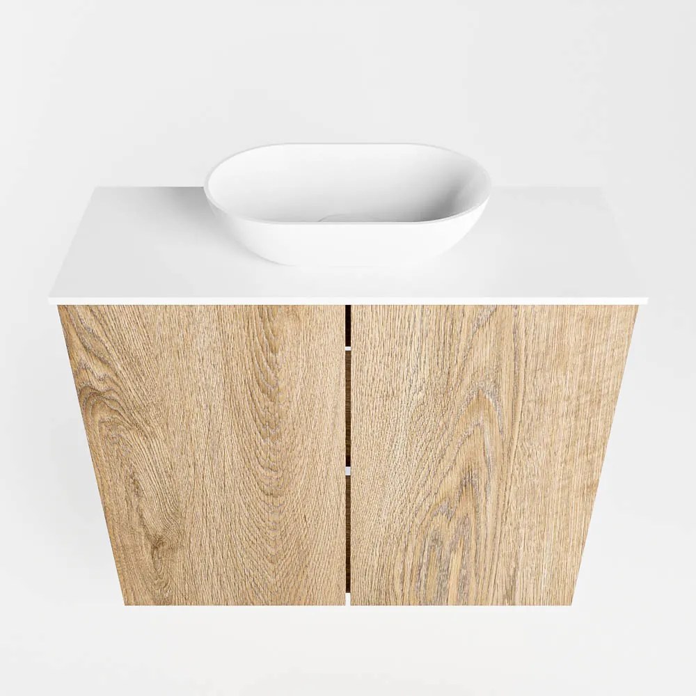 Mondiaz Fowy toiletmeubel 60cm washed oak met witte waskom midden zonder kraangat