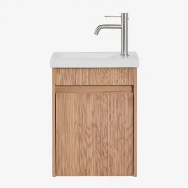 Narek Zwevend Houten Badkamermeubelset Met Geïntegreerde Wastafel Ash Brown & Spiegelloze & Geborsteld Grijs ↑20 Cm Met - Sklum