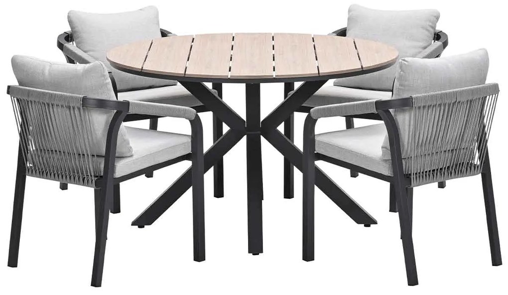 Garden Impressions Tarera tuinset 5-delig taupe - Tulli tuintafel Ø122x75 cm - light teak vironwood