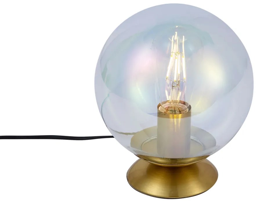 Art deco tafellamp messing met smoke regenboog glas  - Pallon