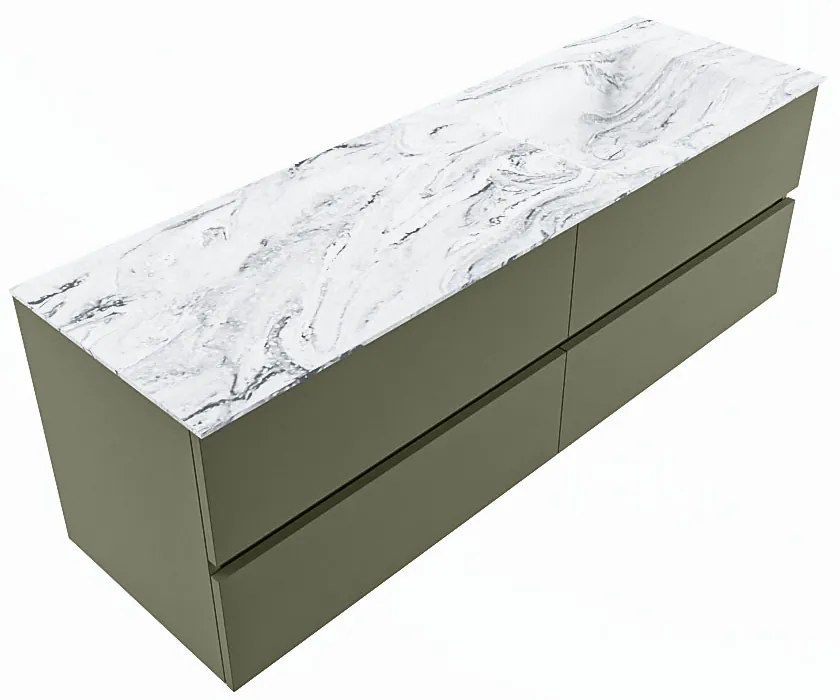 Mondiaz Vica DLux badmeubel 150cm army 4 lades met wastafel glace rechts 1 kraangat