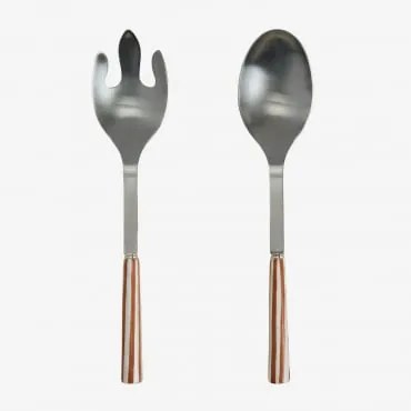 Set Van 2 Saladebestekken Van Roestvrij Staal En Keramiek Ireli Terracotta - Wit - Sklum