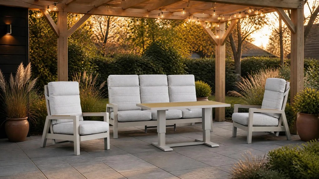Stoel en Bank Loungeset 2 personen Aluminium Taupe  Lifestyle Garden Furniture Evora