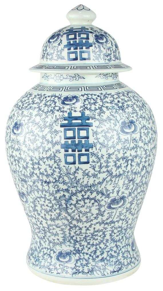 Fine Asianliving Chinese Gemberpot Happiness Handgeschilderd Blauw-Wit D24xH42cm