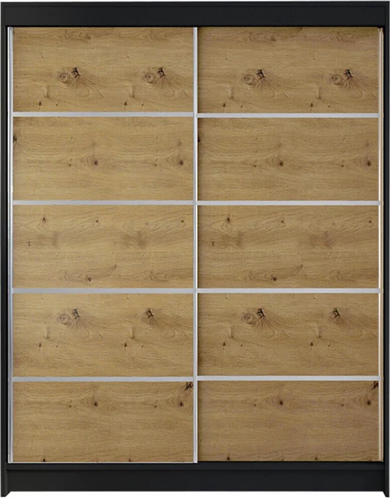 Kledingkast Closico Vastor IV, Artisan eiken, Zwart, 200x150x58cm, 117 kg, Kledingkast deuren: Schuivend, Aantal planken: 5, Aantal planken: 5