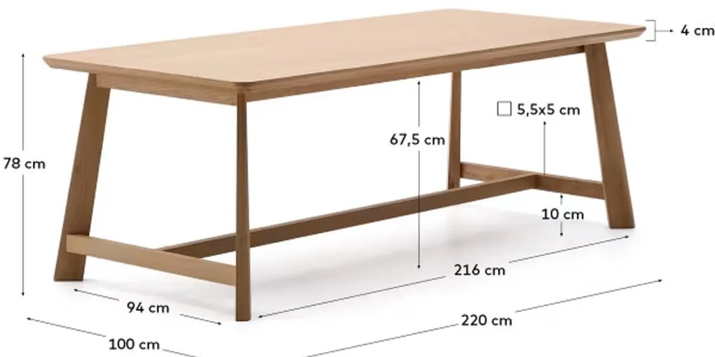 Kave Home Idun Eiken Design Eettafel 220 X 100 Cm - 220 X 100cm.