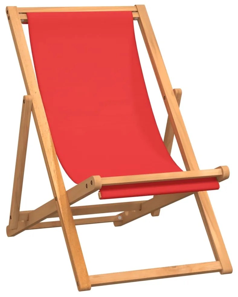 vidaXL Strandstoel inklapbaar massief teakhout rood