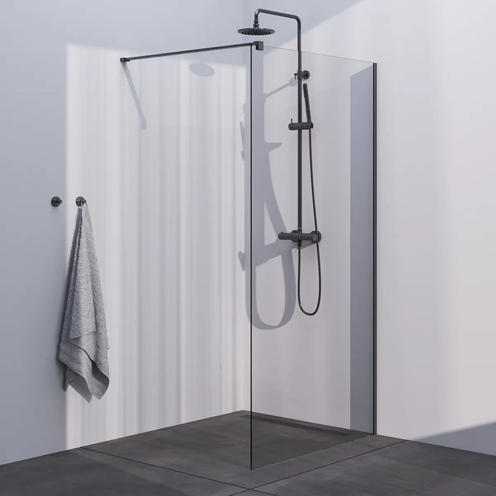 Brauer Gunmetal Season inloopdouche helder glas 100x200 met muurprofiel gunmetal geborsteld