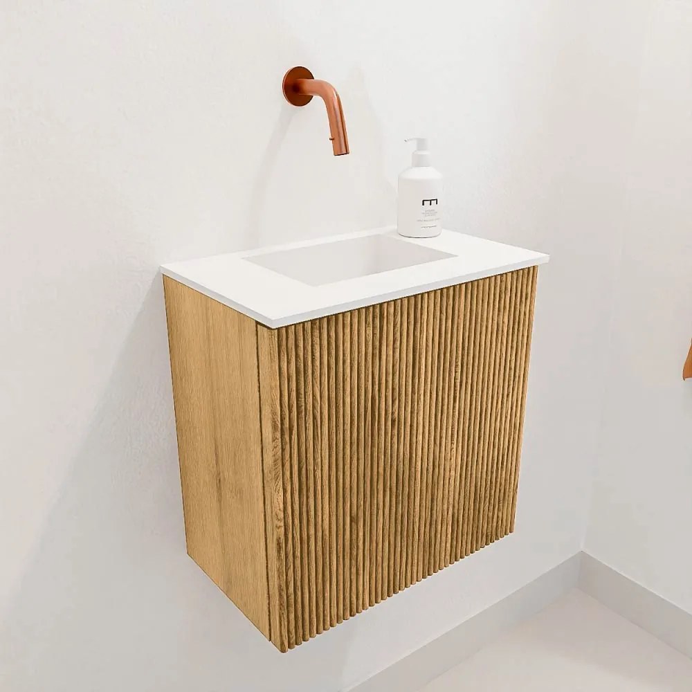Mondiaz Joya 40cm toiletmeubel oak met wastafel faye midden zonder kraangat talc