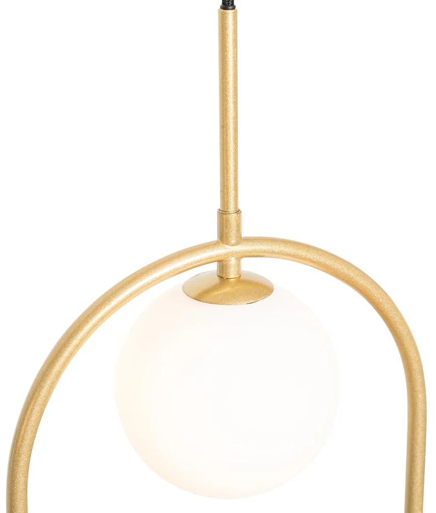 Eettafel / Eetkamer Art Deco hanglamp goud met wit glas 3-lichts - Isabella Design, Art Deco G9 Binnenverlichting Lamp
