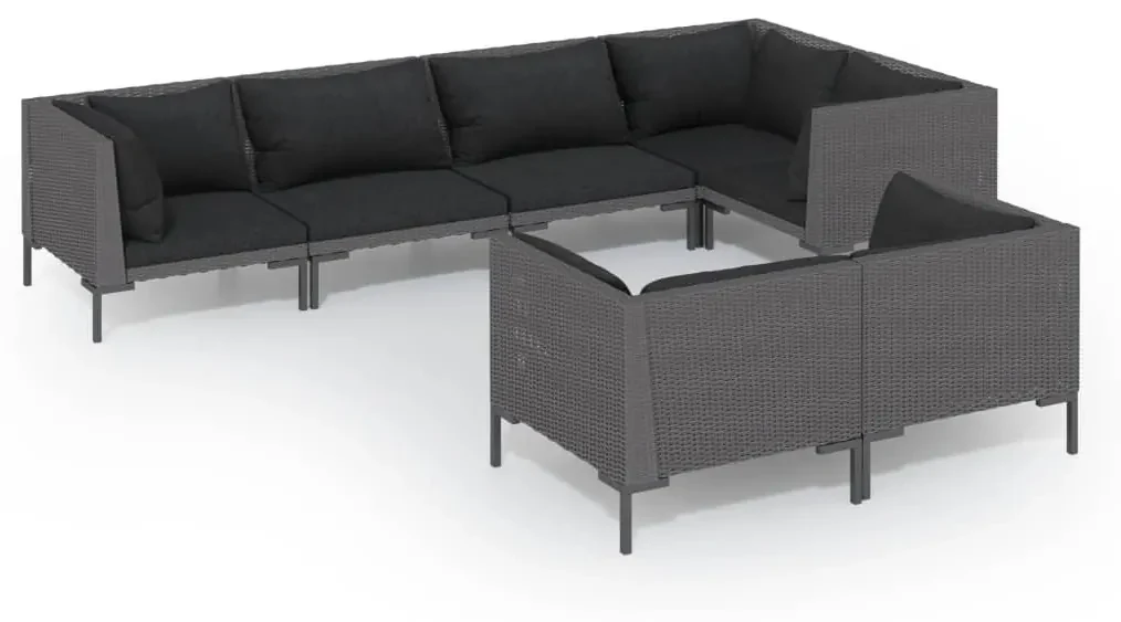 vidaXL 7-delige Loungeset met kussens poly rattan donkergrijs