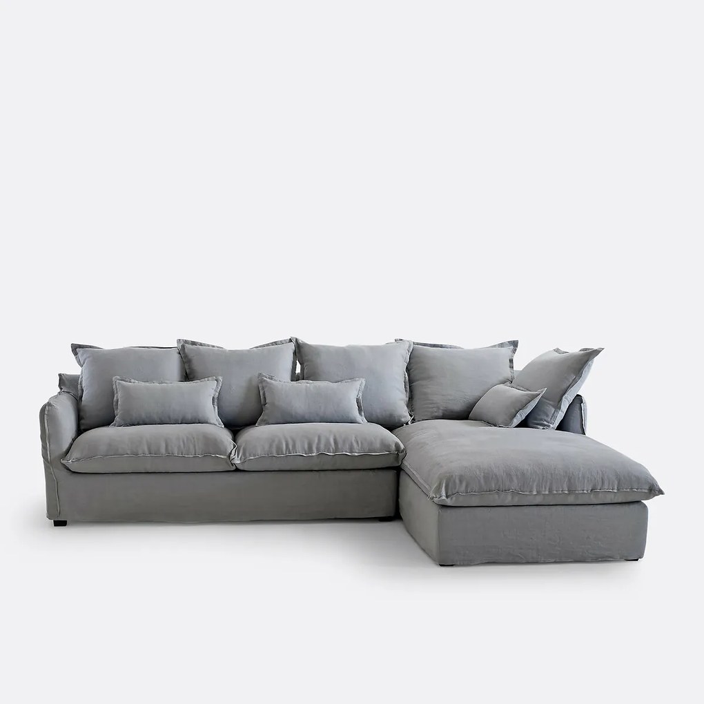 4-zits hoekbank met afneembare hoezen, omvormbaar, in gekreukt linnen, Odna