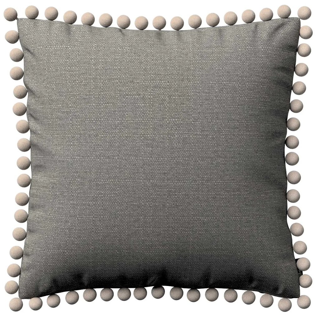 Dekoria Kussenhoes Wera met pompons, grijs 45 x 45 cm