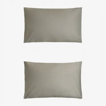 Set Van 2 Sampras Satijnen Kussenslopen Met Een Draaddichtheid Van 300 Groen – Khaki & 50 X 75 Cm - Sklum