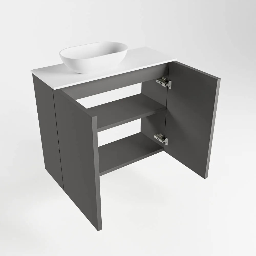 Mondiaz Fowy toiletmeubel 60cm dark grey met witte waskom links zonder kraangat