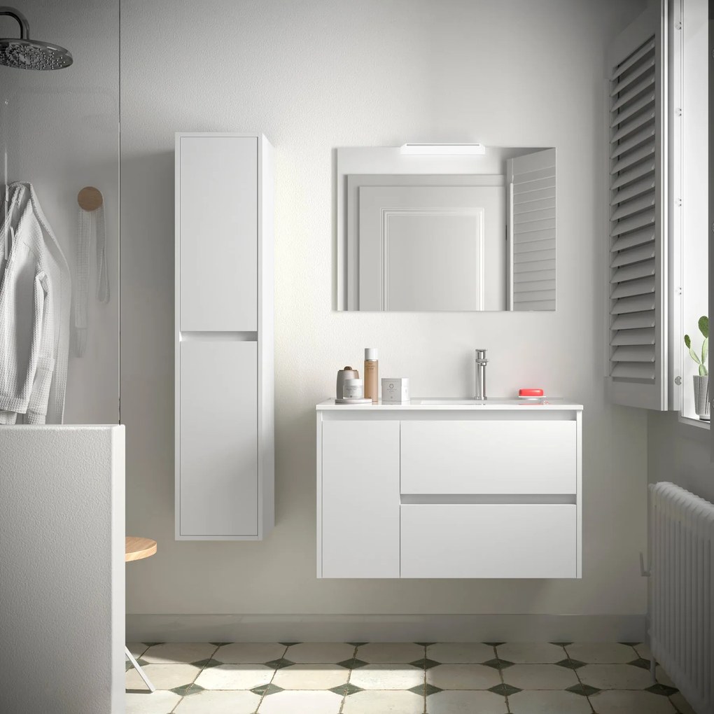 Muebles Project badmeubel 85cm met 2 lades rechts en wastafel wit mat