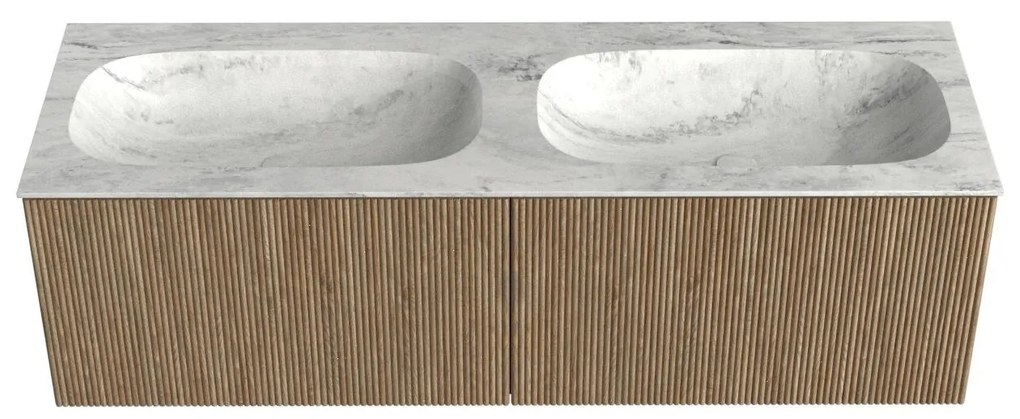 Mondiaz Kurve-dlux 140cm badmeubel dusk met 2 lades en wastafel stor small dubbel zonder kraangat opalo