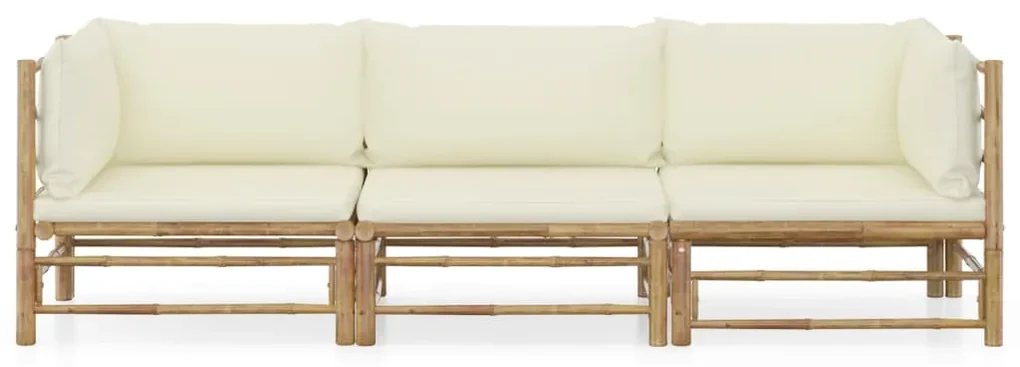vidaXL 3-delige Loungeset met crèmewitte kussens bamboe