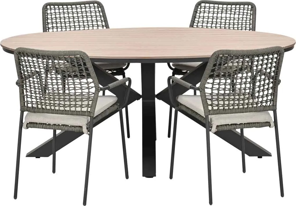 Garden Impressions Natas tuinset grijs 5-delig - Tulli tuintafel 180x115 cm