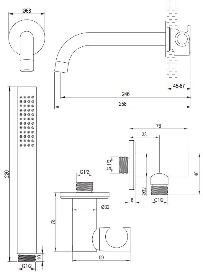 Brauer Brushed Edition thermostatische inbouw badkraan met uitloop en staafhanddouche set 3 RVS geborsteld PVD