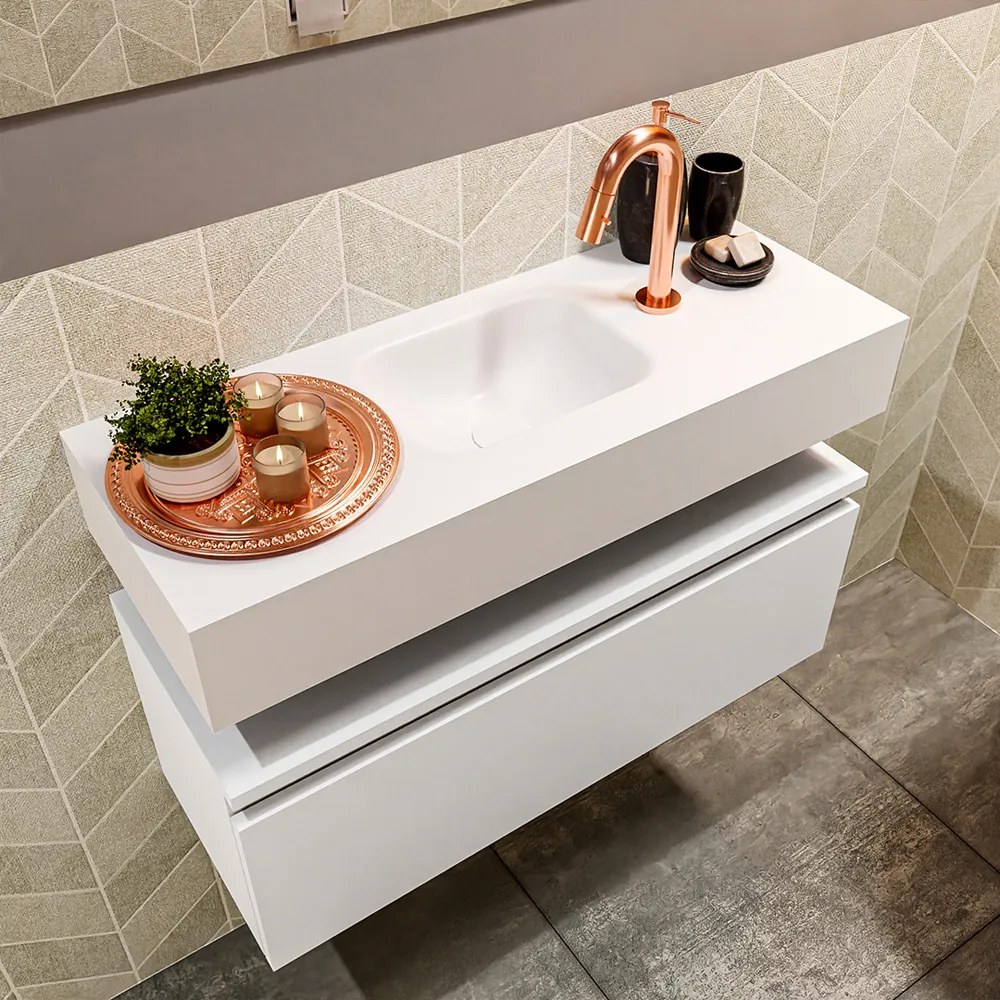 Mondiaz Andor toiletmeubel 80cm mat wit met witte wastafel midden met kraangat