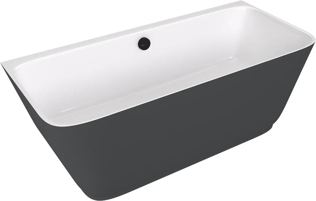 Polysan Skylla halfvrijstaand bad antraciet mat/wit mineraalmarmer 170x75cm