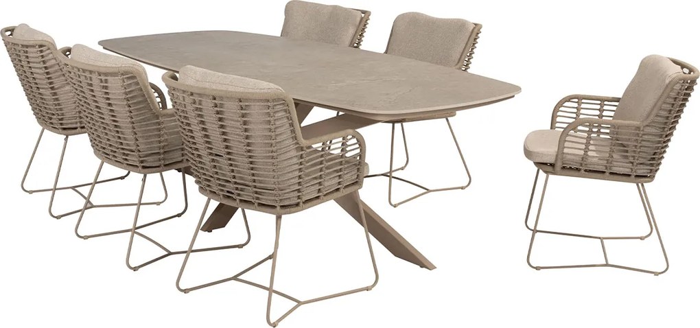 4 Seasons Fabrice tuinset 7-delig - Prado tuintafel 240x105 cm - ceramic sabbia latte
