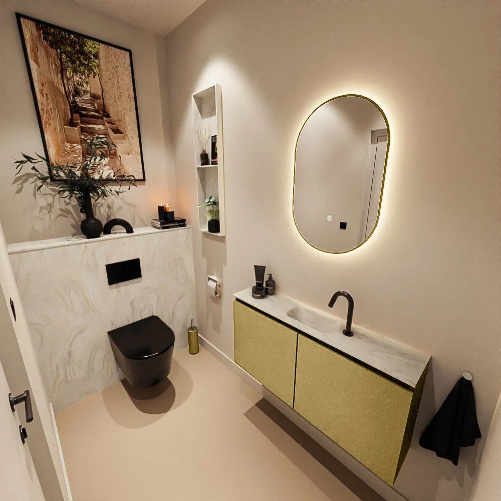 Mondiaz Ture DLux toiletmeubel 100cm oro met wastafel ostra midden met kraangat