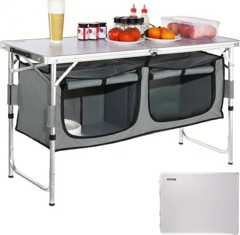 VEVOR kampeerkeuken inclusief draagtas, kampeerkast, verstelbare kampeerkast, reiskeuken, keukenbox, tentkast, buitenkampeerkeuken, tentkast, kampeerreizen, grijs, draagbare keukenbox, reiskeuken