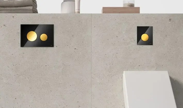 TECE Loop drukplaat glas zwart toetsen goud