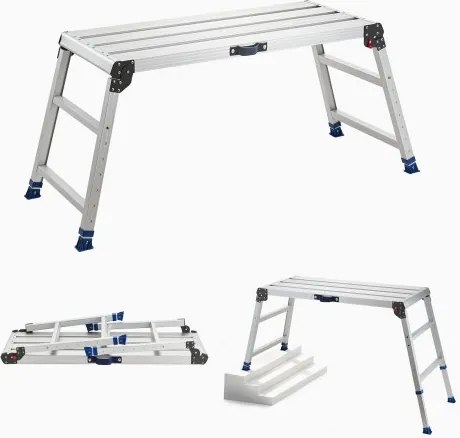 VEVOR werkplatform 1016x457mm, opvouwbaar aluminium werkplatform met een draagvermogen van 226,8 kg, in hoogte verstelbare loopbrug van 584-876mm met veiligheidsvergrendeling, draagbare trap voor thuis en werkplaats