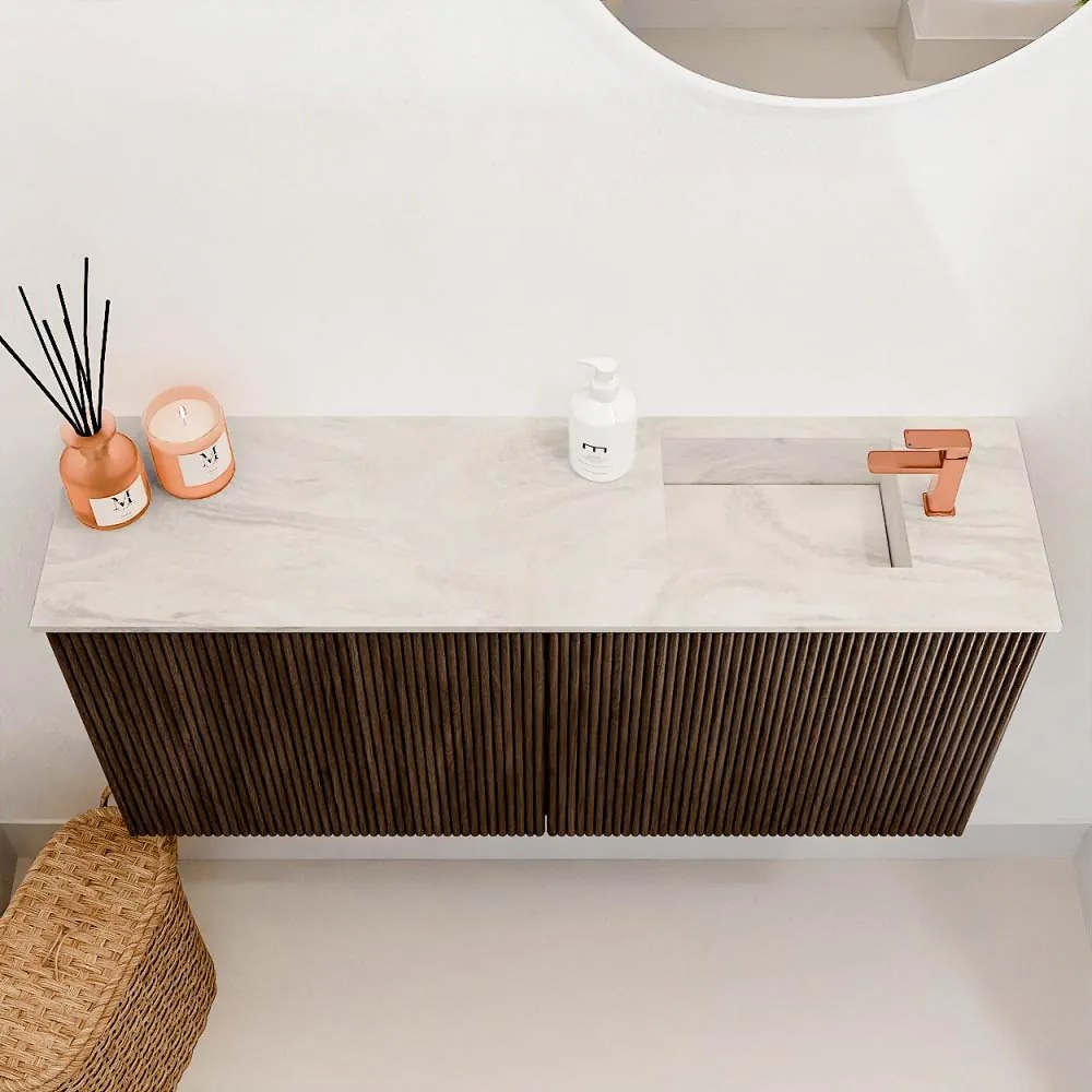 Mondiaz Joya DLux 90cm toiletmeubel walnut met wastafel faye rechts 1 kraangat ostra