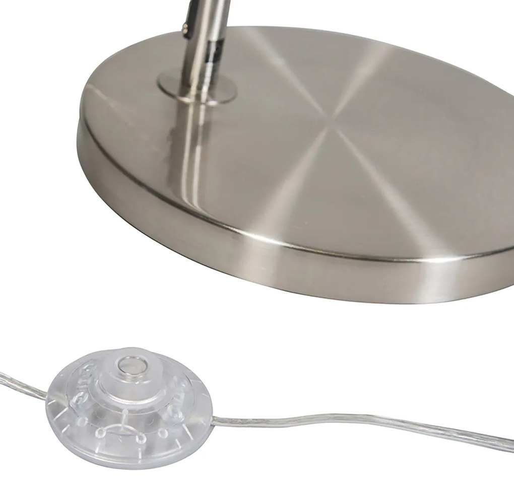 Smart booglamp staal met witte stoffen kap incl. Wifi A60 - Arc Basic Modern E27 rond Binnenverlichting Lamp