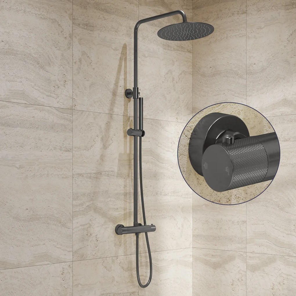 Saniclear Iron Curved opbouw regendouche verouderd ijzer / gunmetal met 30cm hoofddouche