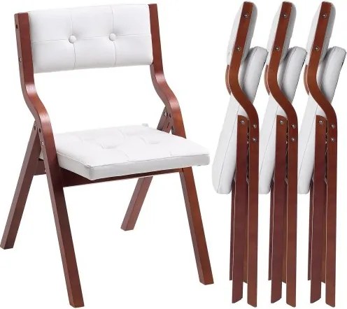 VEVOR Opvouwbare tuinstoel met gevoerd kussen en houten frame, set van 4, moderne eetkamerstoel voor keuken, kantoor, feest, keukenstoel, draagvermogen tot 180 kg (per stuk), opvouwbaar, bruin + wit, ruimtebesparend