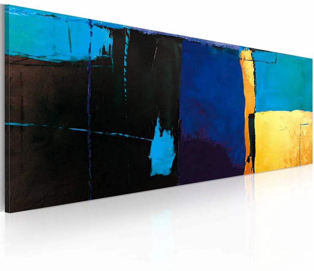 Handgeschilderd schilderij - Abstract in het blauw 100x40cm