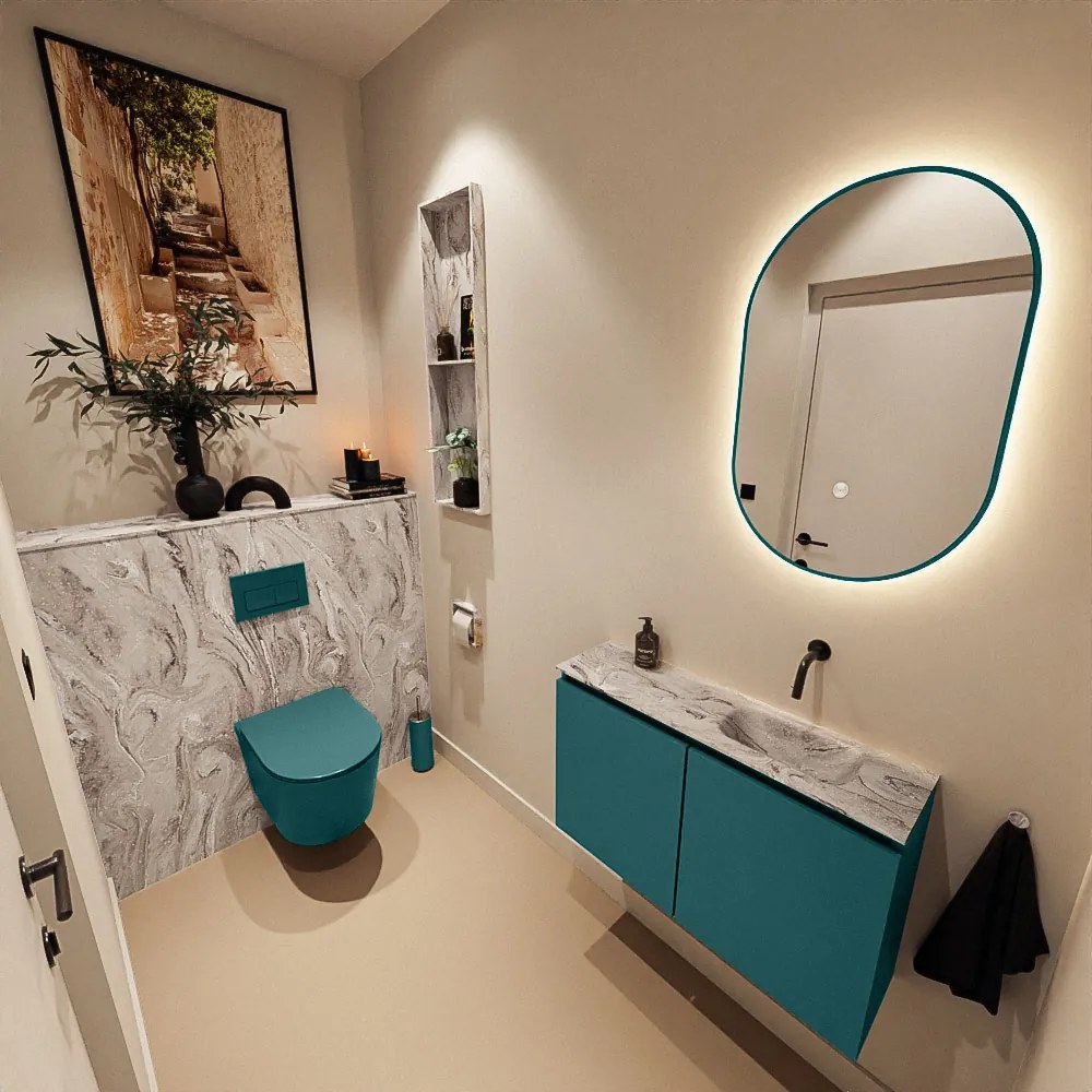 Mondiaz Ture DLux toiletmeubel 80cm smag met wastafel glace rechts zonder kraangat