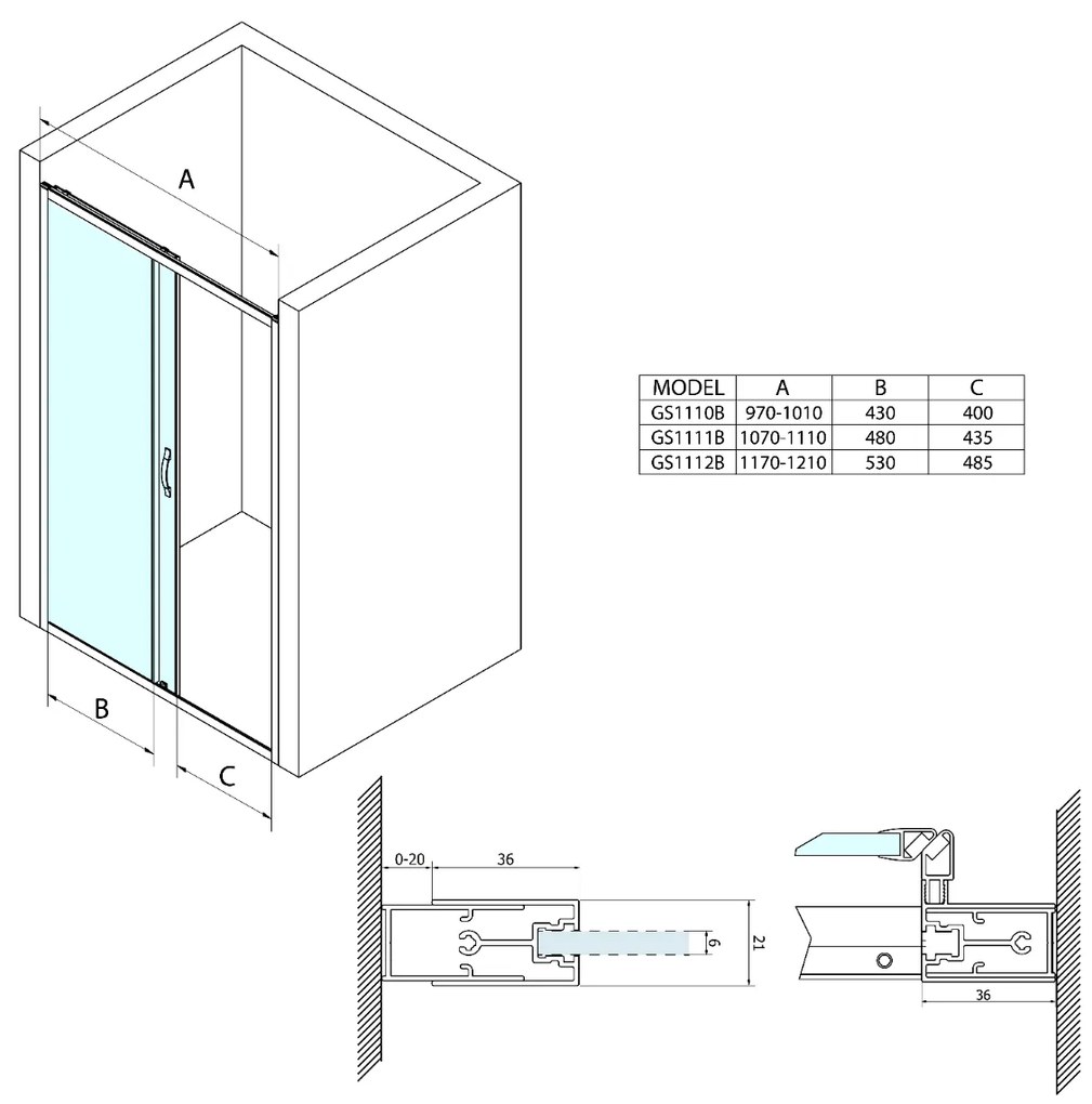 Gelco Sigma douche schuifdeur 120cm helderglas mat zwart