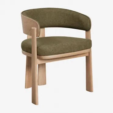 Eetkamerstoel Van Eikenhout En Bekleed Olea Signature Eikenhout & Chenille Sage Green - Sklum