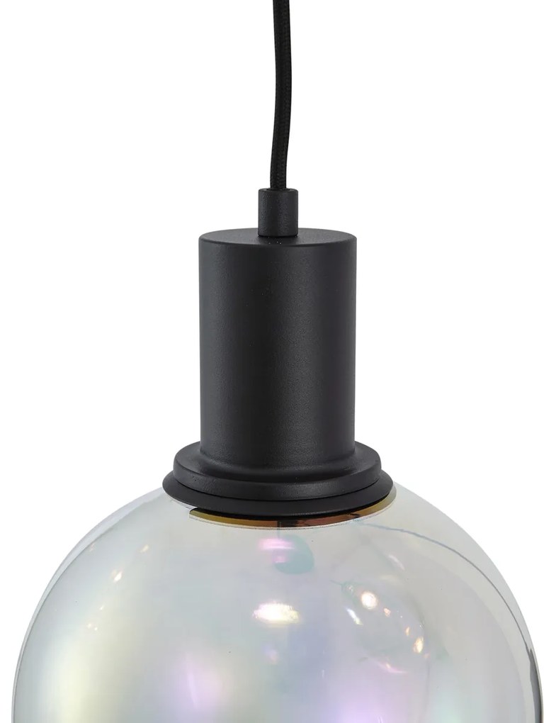 Design hanglamp zwart met regenboog glas rond 3-lichts - Mallon