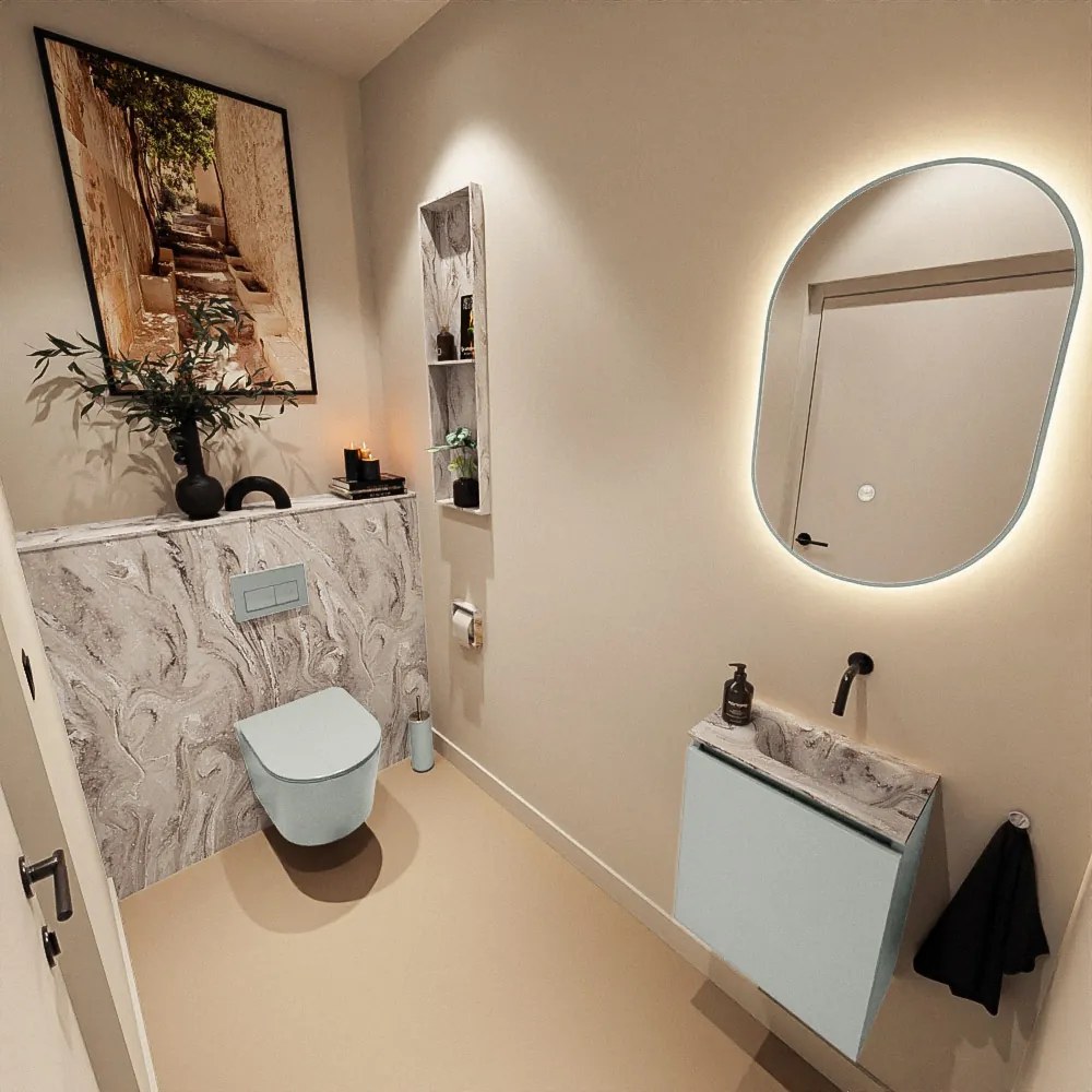 Mondiaz Ture DLux toiletmeubel 40cm greey met wastafel glace rechts zonder kraangat