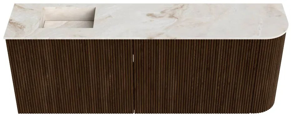 Mondiaz Joya DLux 110cm toiletmeubel ronding rechts walnut met wastafel faye links 1 kraangat frappe