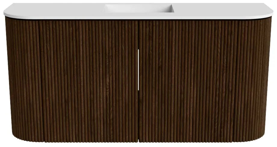 Mondiaz Joya 85cm toiletmeubel ronding links/rechts walnut met wastafel faye midden zonder kraangat talc